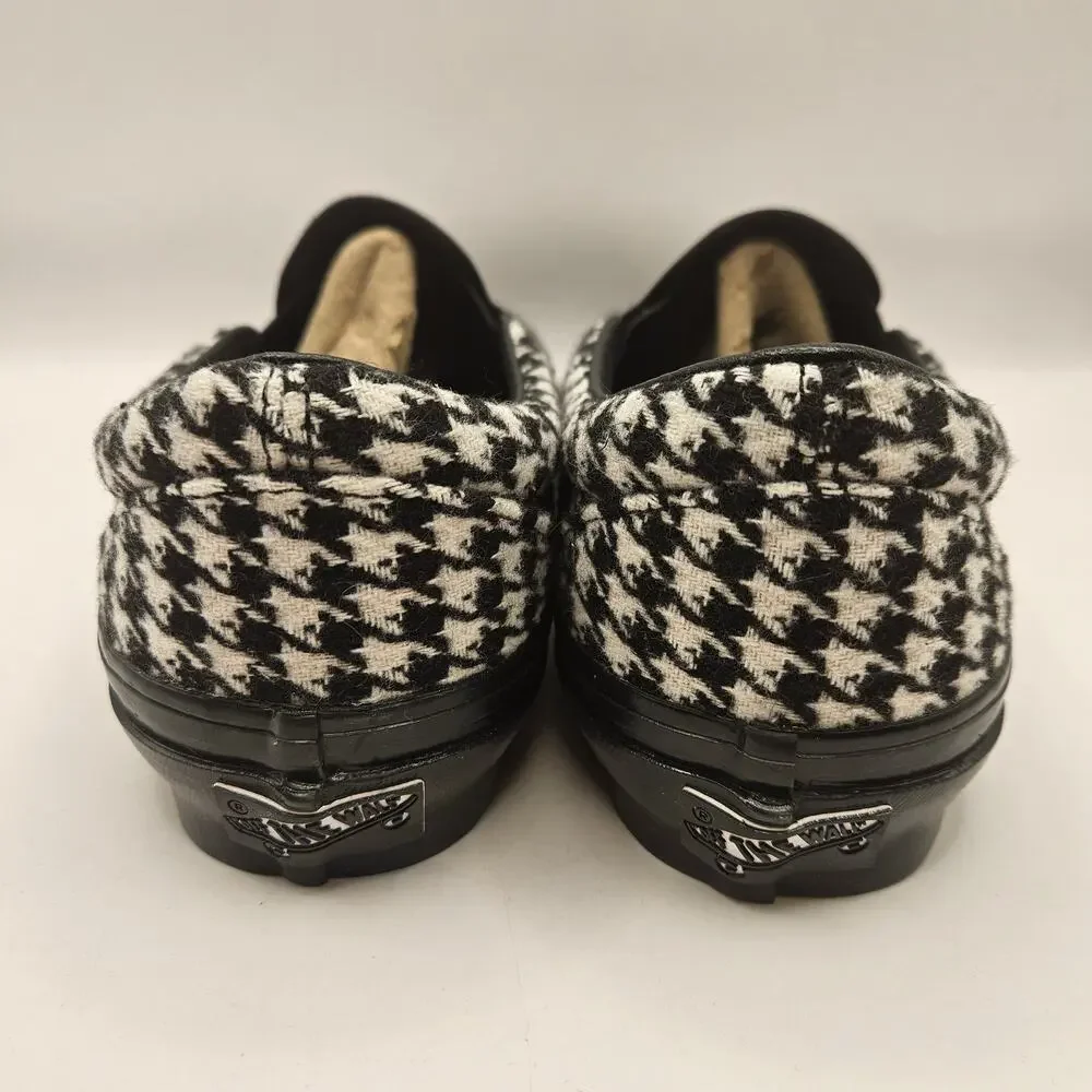 VANS WOMEN'S 8 SLIP ON BLACK WHITE HOUNDSTOOTH LOW TOP SNEAKERS NWOB